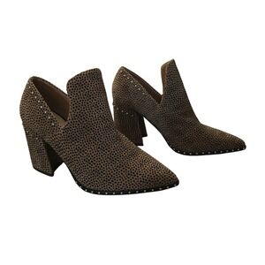 Gianni Bini Leopard Daveigh Suede 8.5 Studded Ankle Booties Block Heel Rocker